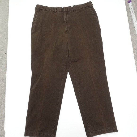 Savane Chino Pants Mens 40W x 30L Brown Denim Slash Pockets Mid-Rise 100% Cotton - Picture 1 of 7